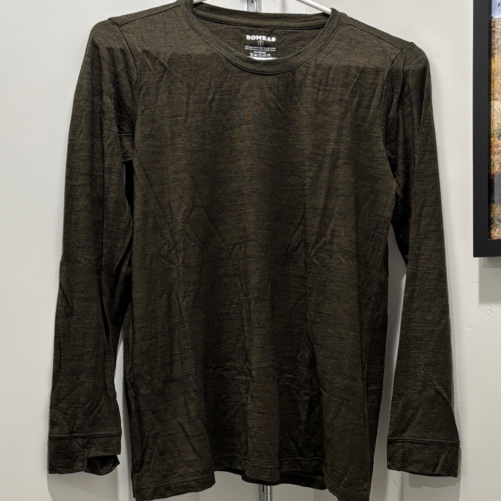 EUC Bombas Women's Merino Wool Blend Crew Neck Long Sleeve T-Shirt olive / small